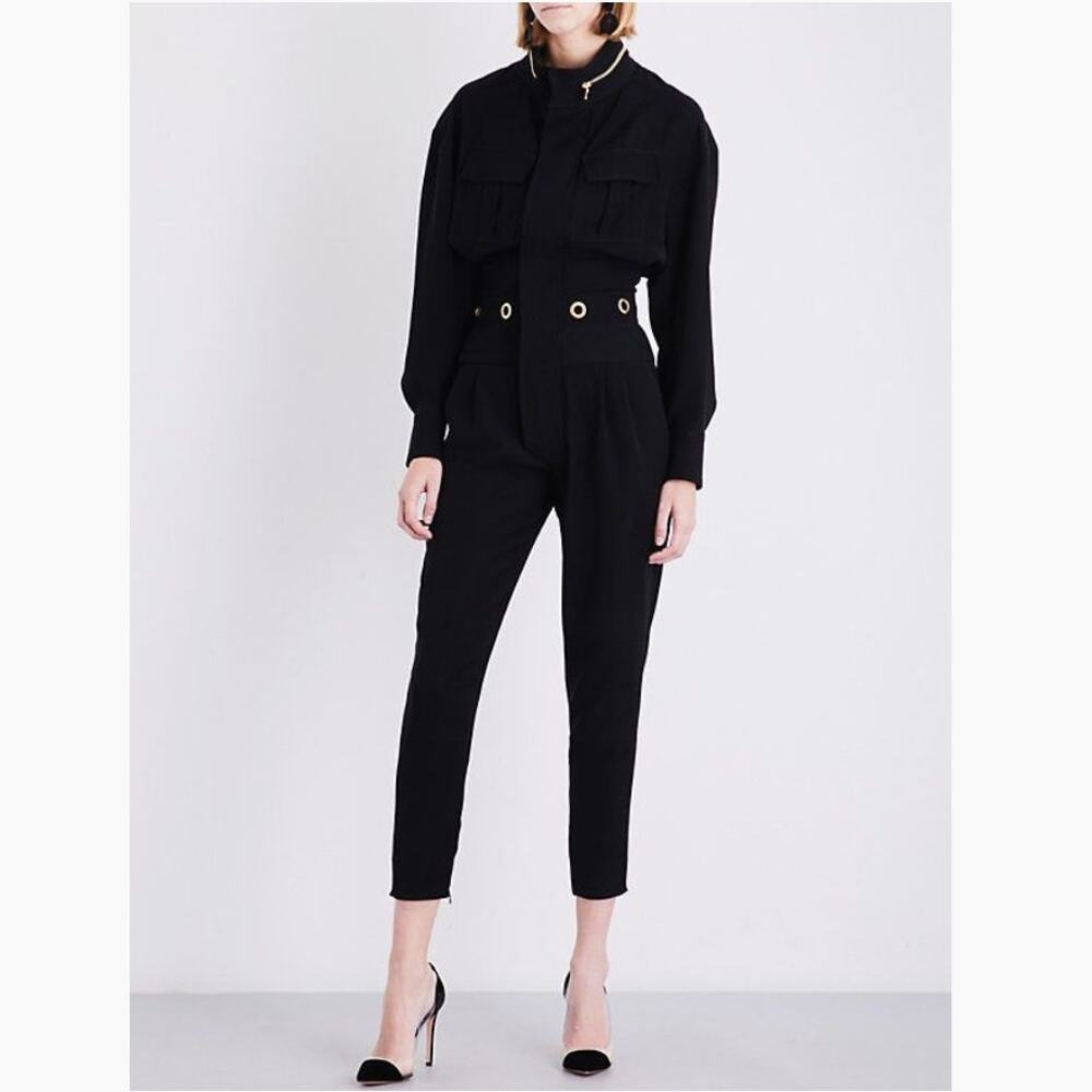 ALEXANDRE VAUTHIER Black Eyelet Embellished Crepe Jumpsuit Size 38 XS